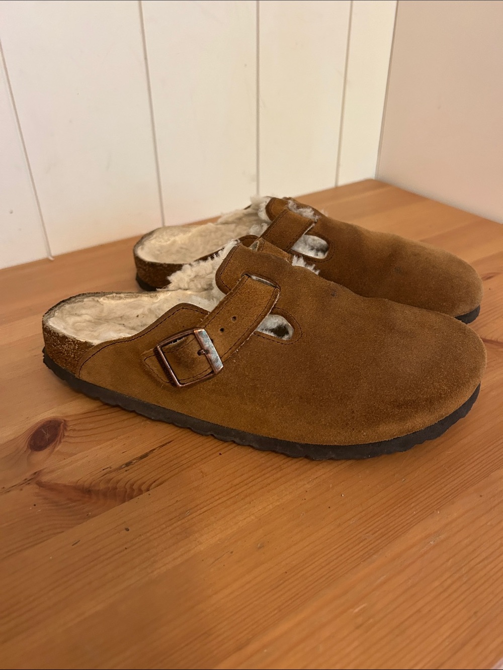 Birkenstock Women’s Suede Shearling Clogs - Brown